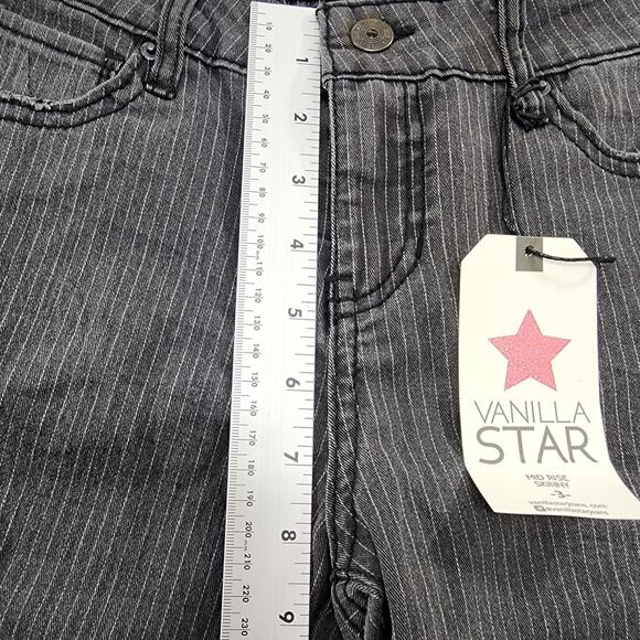 NEW Vanilla Star Jeans Womens 3 Juniors Gray Pin Striped Mid Rise Skinny Ankle - Picture 14 of 16